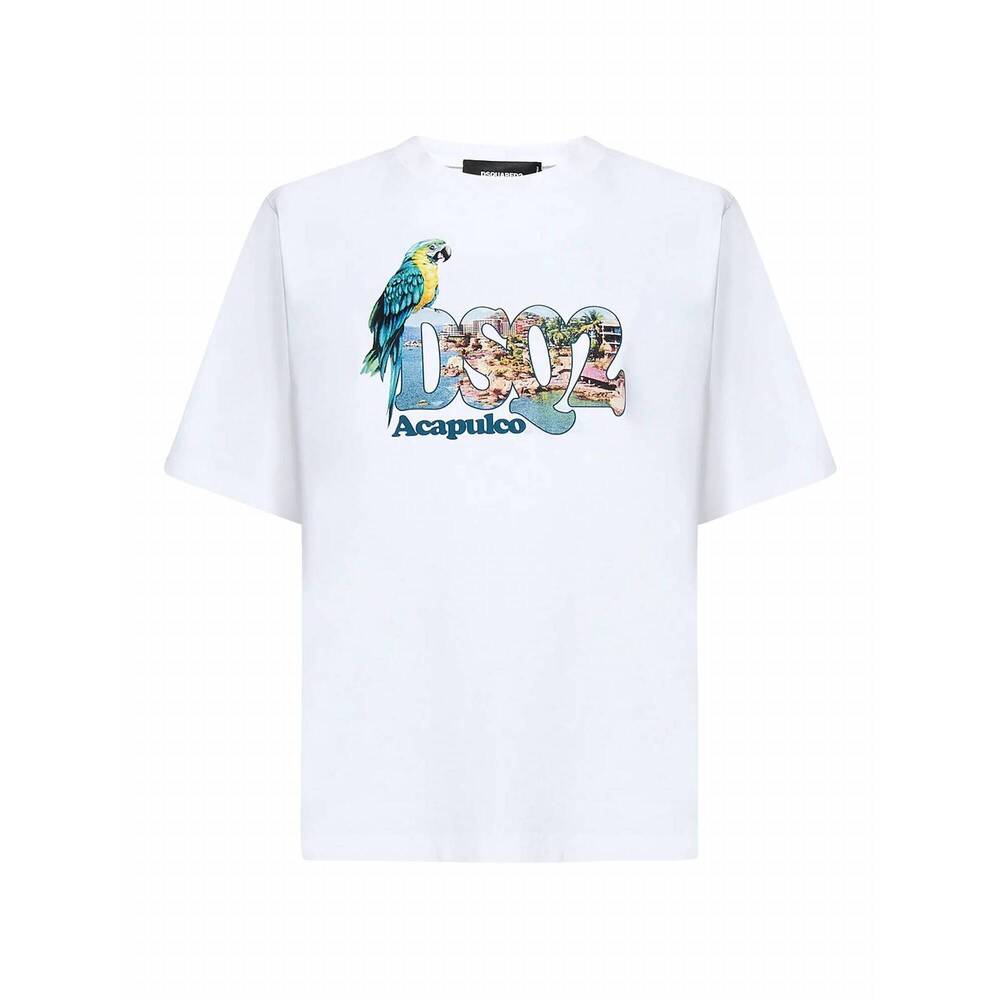 NEW DSQUARED2 women's graphic t-shirt in white